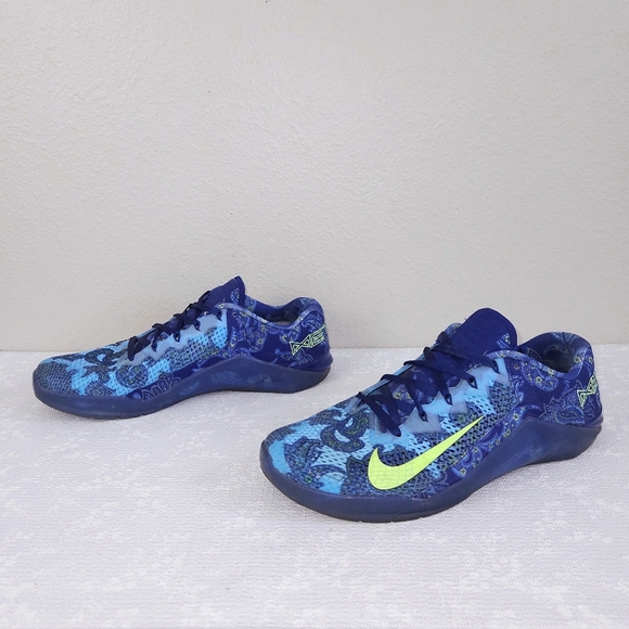 NIKE Metcon 6 AMP Paisley Deep Royal Blue Electric Green Men's 14 Athletic Shoes